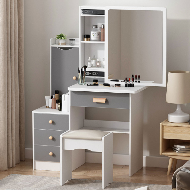 Latitude Run® Vanity Set with Stool and Mirror & Reviews Wayfair